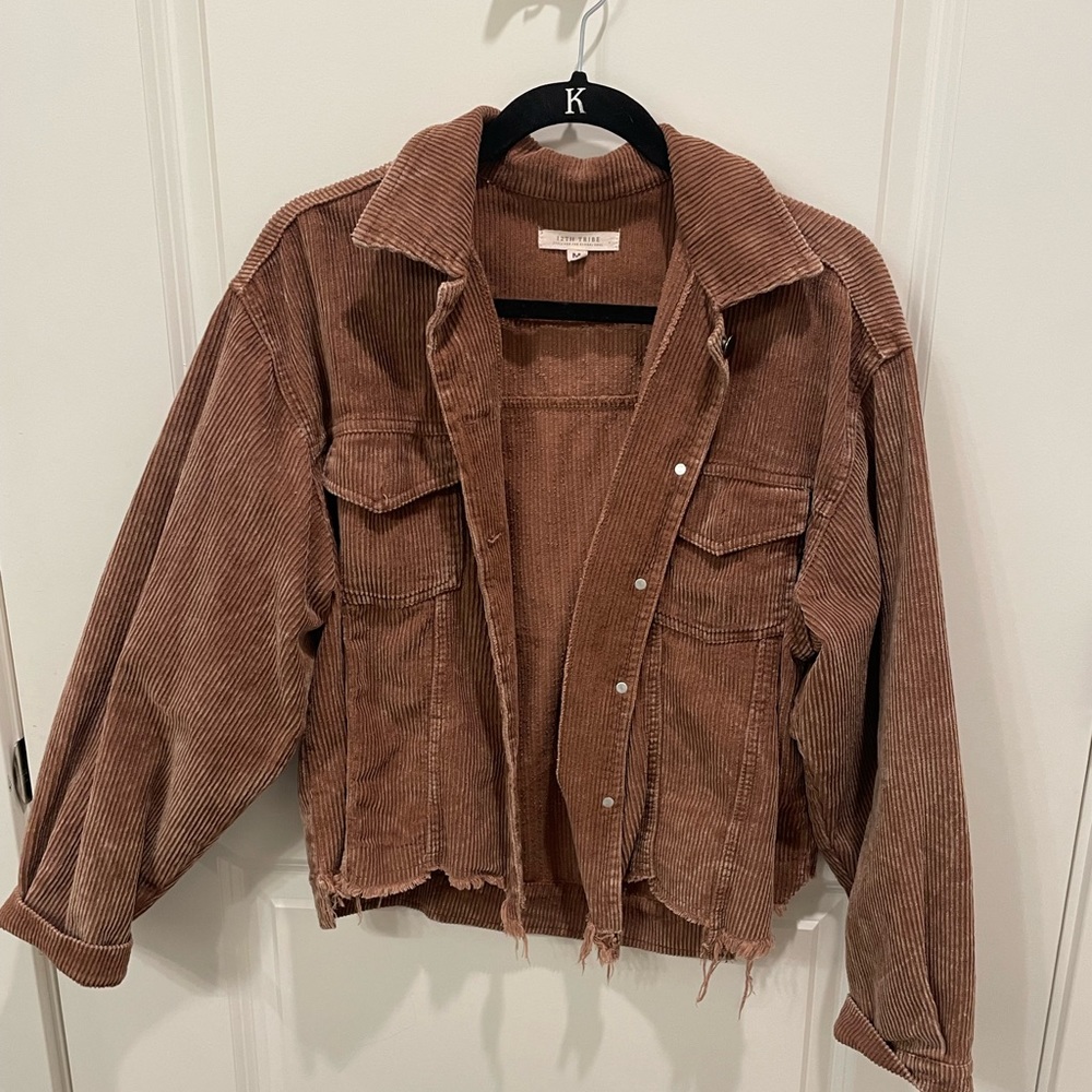 Oversized distressed corduroy jacket